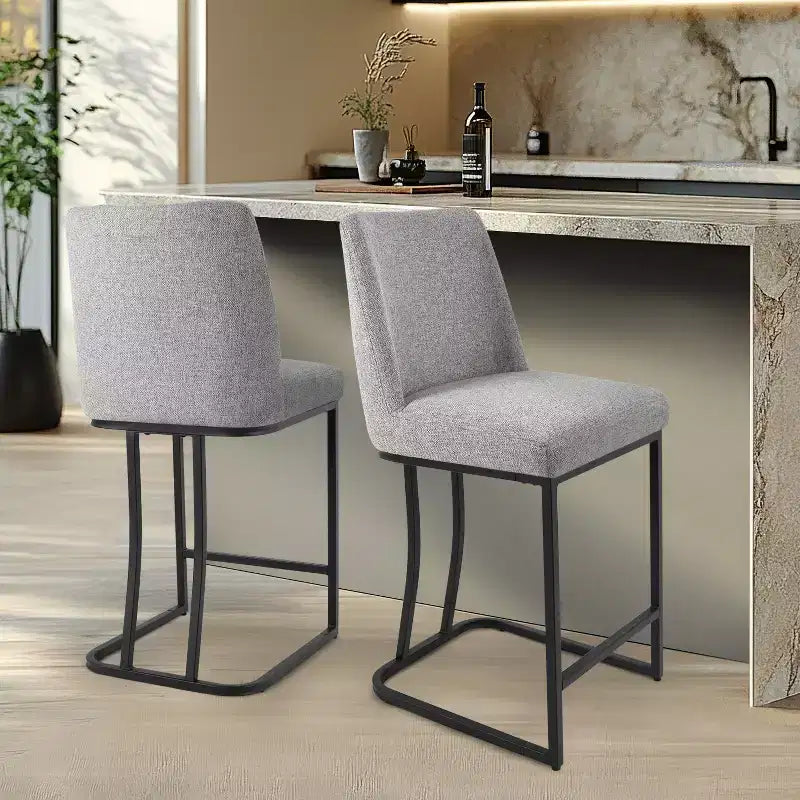 Taburete de mostrador tapizado con estructura de metal, taburetes de bar de lino
