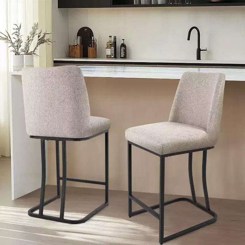 Taburete de mostrador tapizado con estructura de metal, taburetes de bar de lino