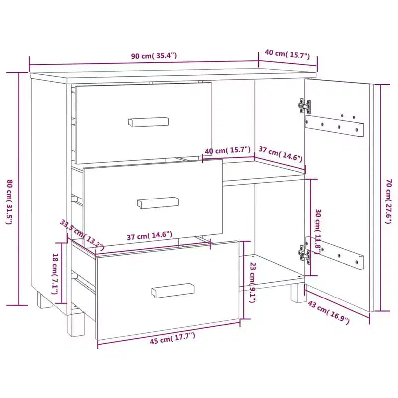 Aparador de bufé con almacenamiento para cocina de pino macizo - Gris claro