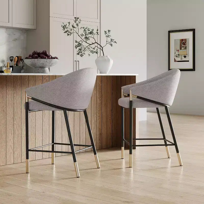 Taburetes de cocina tapizados Kalysta Modern Metal con reposabrazos curvos