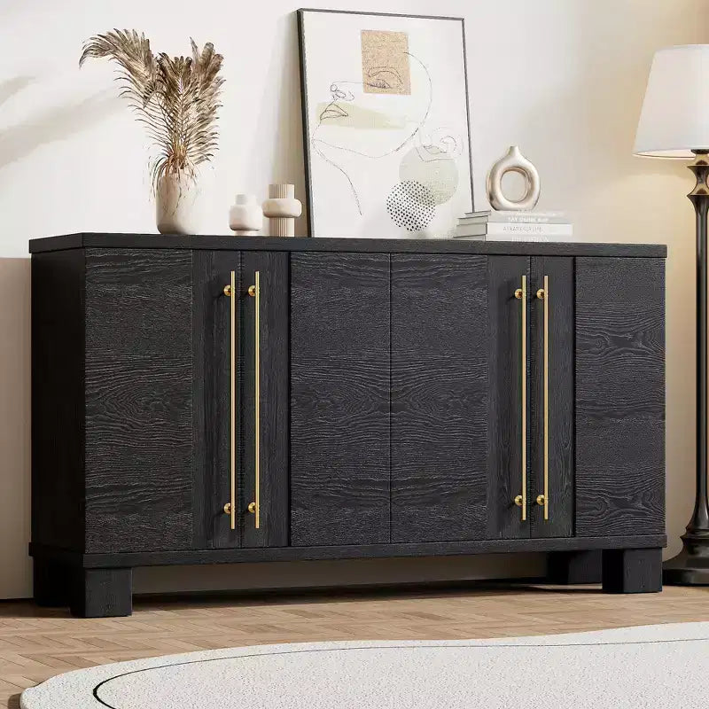 Elegante aparador buffet con estantes ajustables y tiradores dorados