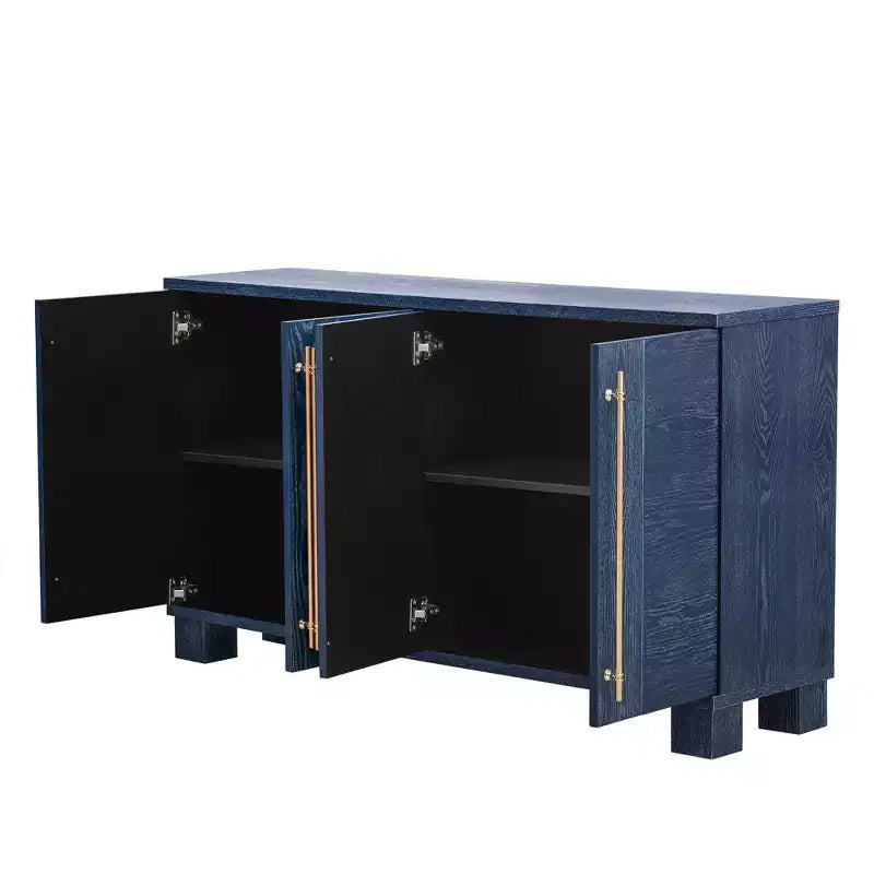 Elegante aparador buffet con estantes ajustables y tiradores dorados