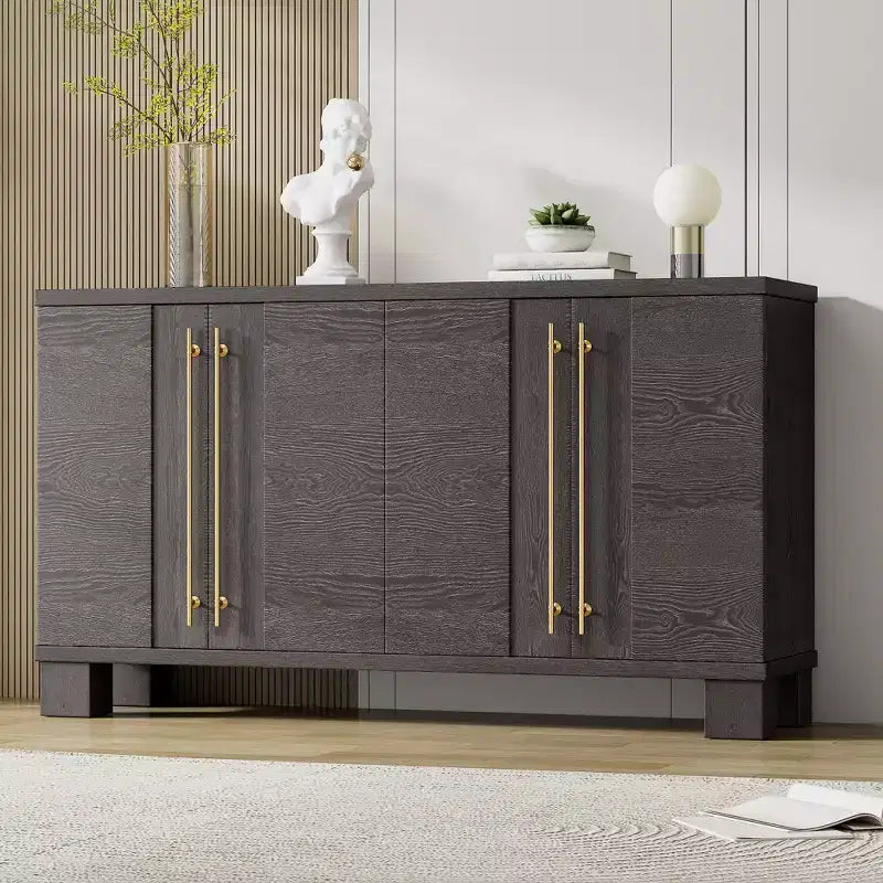 Elegante aparador buffet con estantes ajustables y tiradores dorados