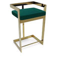 HomeRoots 30 Green and Gold Metal and Velvet Low Back Bar Height Bar Chair