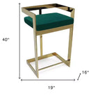 Silla de bar de 30 pulgadas, altura de barra, baja, de metal verde y dorado y terciopelo