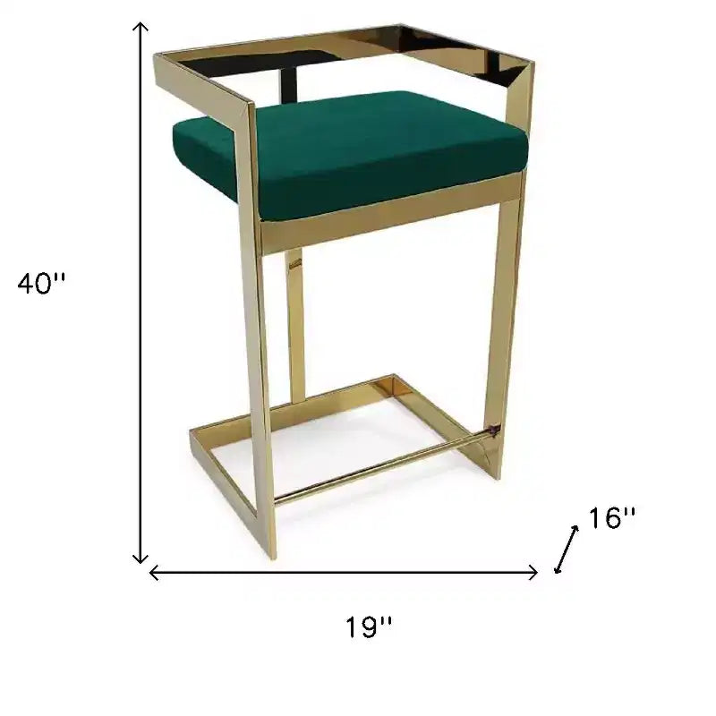 Silla de bar de 30 pulgadas, altura de barra, baja, de metal verde y dorado y terciopelo