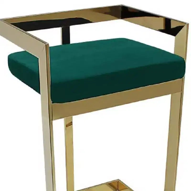 Silla de bar de 30 pulgadas, altura de barra, baja, de metal verde y dorado y terciopelo