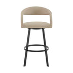 HomeRoots 30 Beige and Black Faux Leather and Iron Low Back Bar Height Swivel Bar Chair