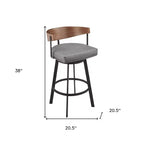 Taburete de bar giratorio de altura de barra con respaldo bajo de piel sintética gris, marrón y negra y hierro de 30 pulgadas