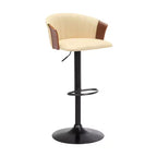 HomeRoots Cream and Black Faux Leather with Metal Swivel Adjustable Height Bar Chair