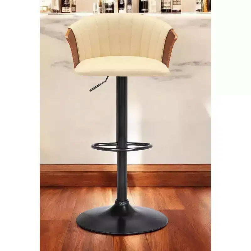 Silla de Bar de Piel Sintética Crema y Negra con Base Giratoria y Altura Ajustable