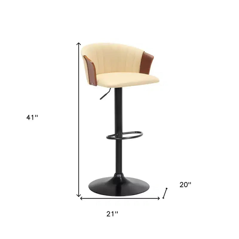 Silla de Bar de Piel Sintética Crema y Negra con Base Giratoria y Altura Ajustable