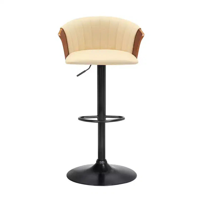 Silla de Bar de Piel Sintética Crema y Negra con Base Giratoria y Altura Ajustable