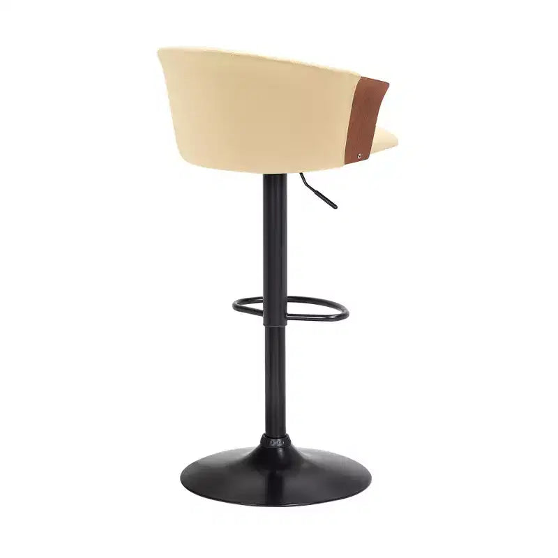 Silla de Bar de Piel Sintética Crema y Negra con Base Giratoria y Altura Ajustable
