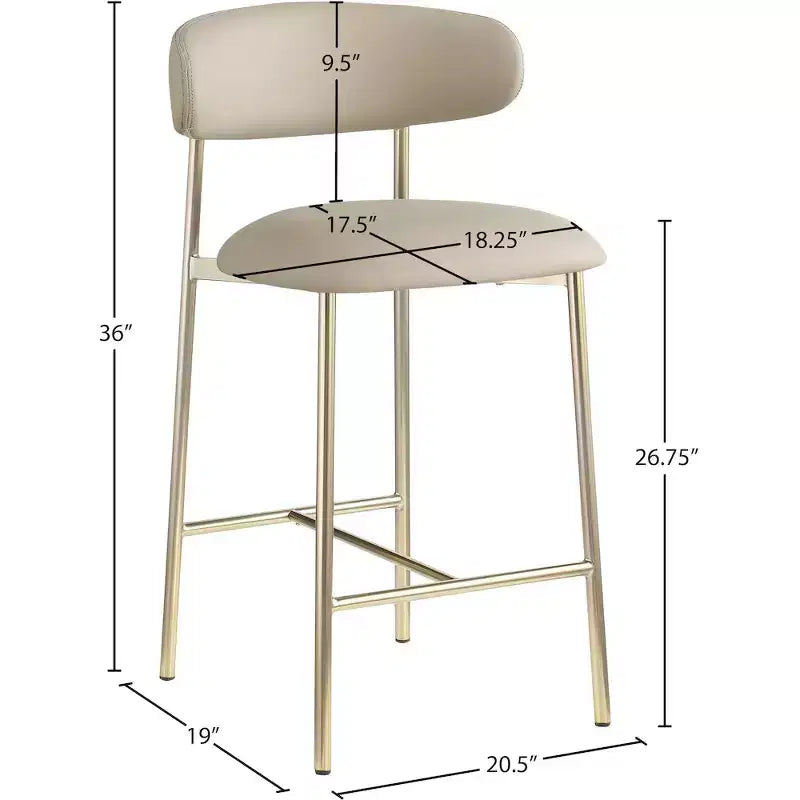 Taburete de mostrador Lupita de cuero vegano color topo