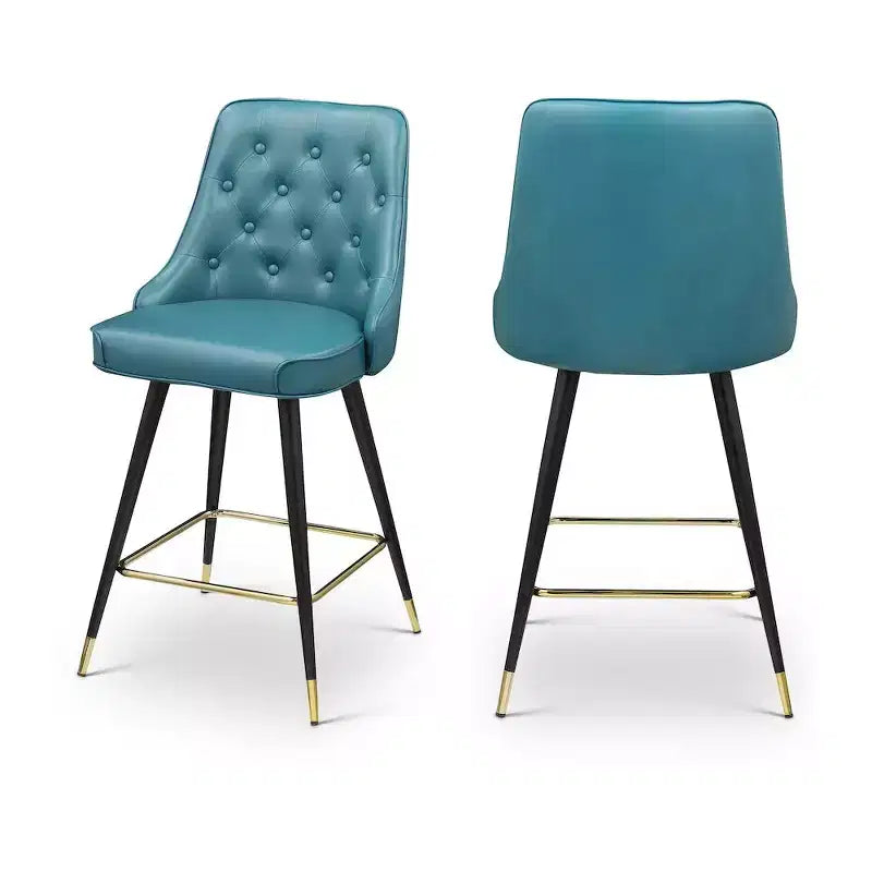 Meridian Furniture,Portnoy Teal Vegan Leather Counter/Bar Stool, Set of 2