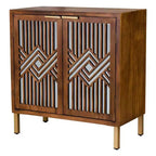 COZAYH Modern 2 Door Accent Cabinet with Mirror Front, Storage for Entryway or Living Room, Wood Finish with Metal Legs