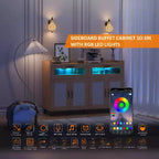 Aparador de bufé pequeño, armario de almacenamiento de cocina de 47 pulgadas con estación de carga, luces LED y cajones, estación de café de madera con almacenamiento