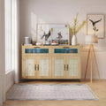 Small Sideboard Buffet Cabinet, 47 Inch Kitchen Storage Cabinet with Charging Station, Led Lights & Drawers, Wood Coffee Bar Station with Storage