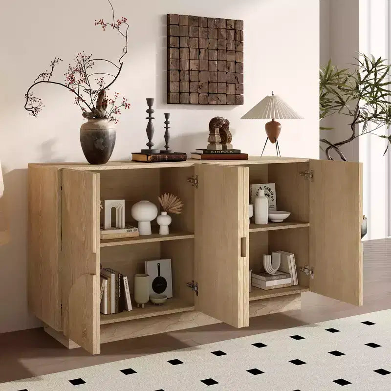 Aparador de madera de 4 puertas con estantes ajustables