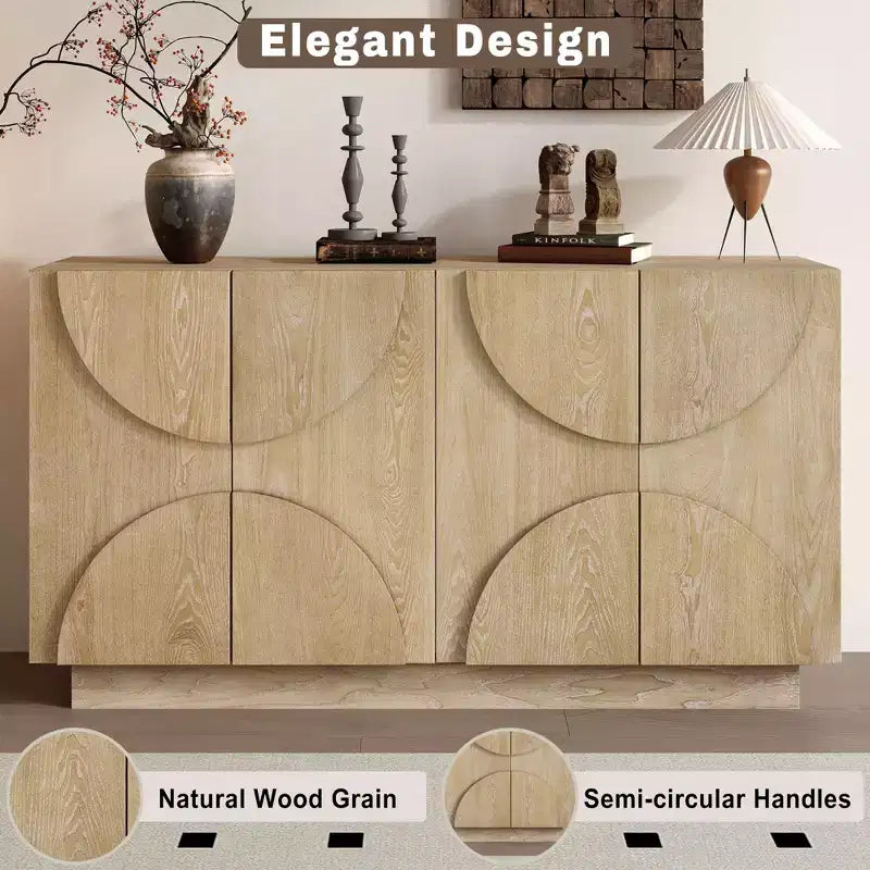 Aparador de madera de 4 puertas con estantes ajustables