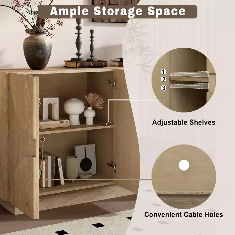Aparador de madera de 4 puertas con estantes ajustables