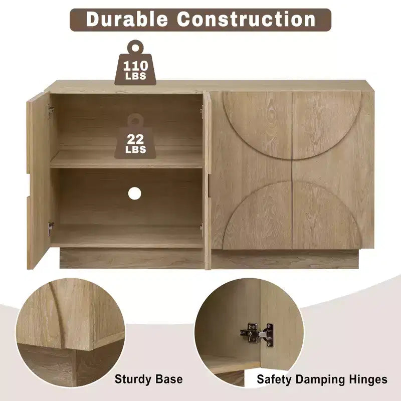 Aparador de madera de 4 puertas con estantes ajustables