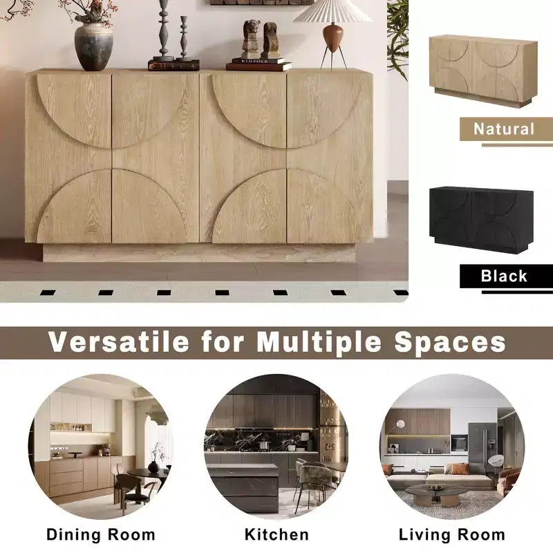 Aparador de madera de 4 puertas con estantes ajustables