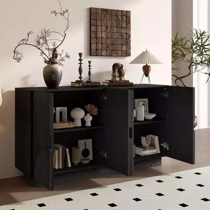 Aparador de madera de 4 puertas con estantes ajustables