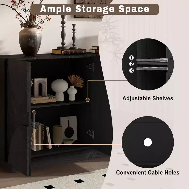 Aparador de madera de 4 puertas con estantes ajustables