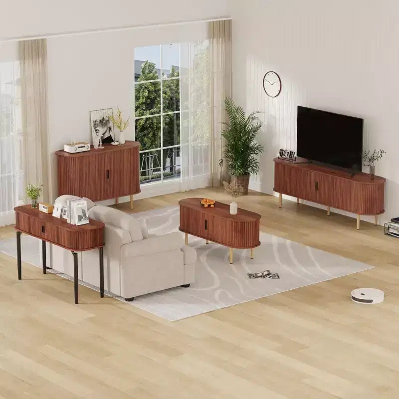 Aparador de 47", Tres estantes de altura ajustable, Puerta corredera, Armario auxiliar moderno de mediados de siglo para cocina, sala de estar, entrada