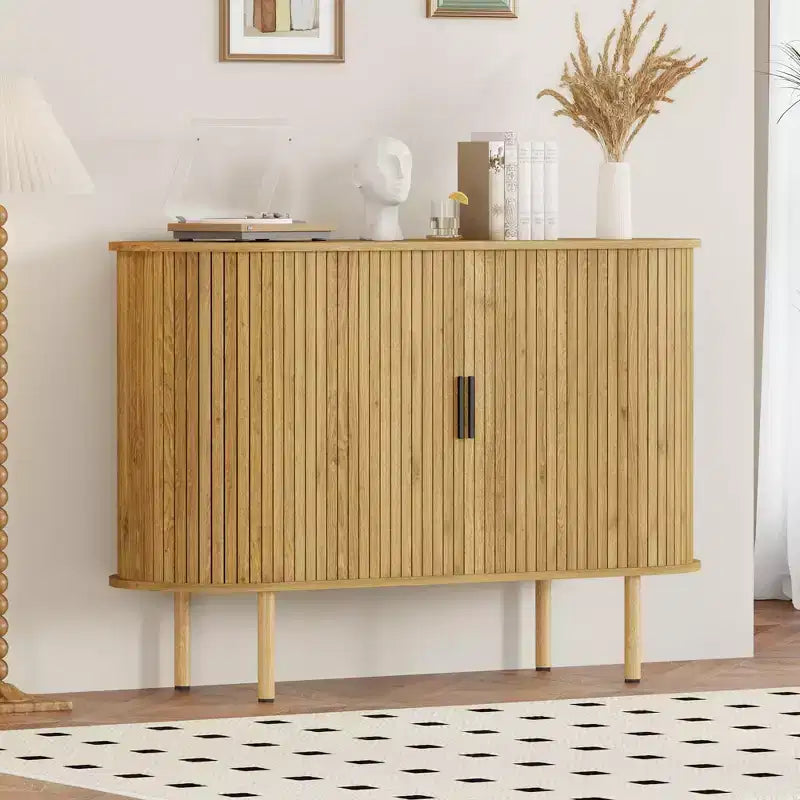Aparador de 47", Tres estantes de altura ajustable, Puerta corredera, Armario auxiliar moderno de mediados de siglo para cocina, sala de estar, entrada