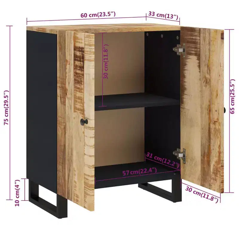 Aparador de madera maciza de mango negra con puertas medianas