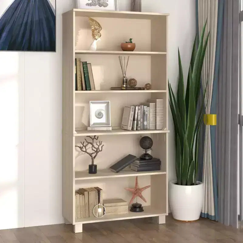 Aparador alto de madera maciza de pino en color miel, aparador resistente con amplio espacio de almacenamiento