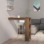 Mesa de bar de pared de roble marrón - Mesa de bar de madera de ingeniería de estilo moderno con dos compartimentos de almacenamiento - Duradera, de larga duración - Requiere montaje