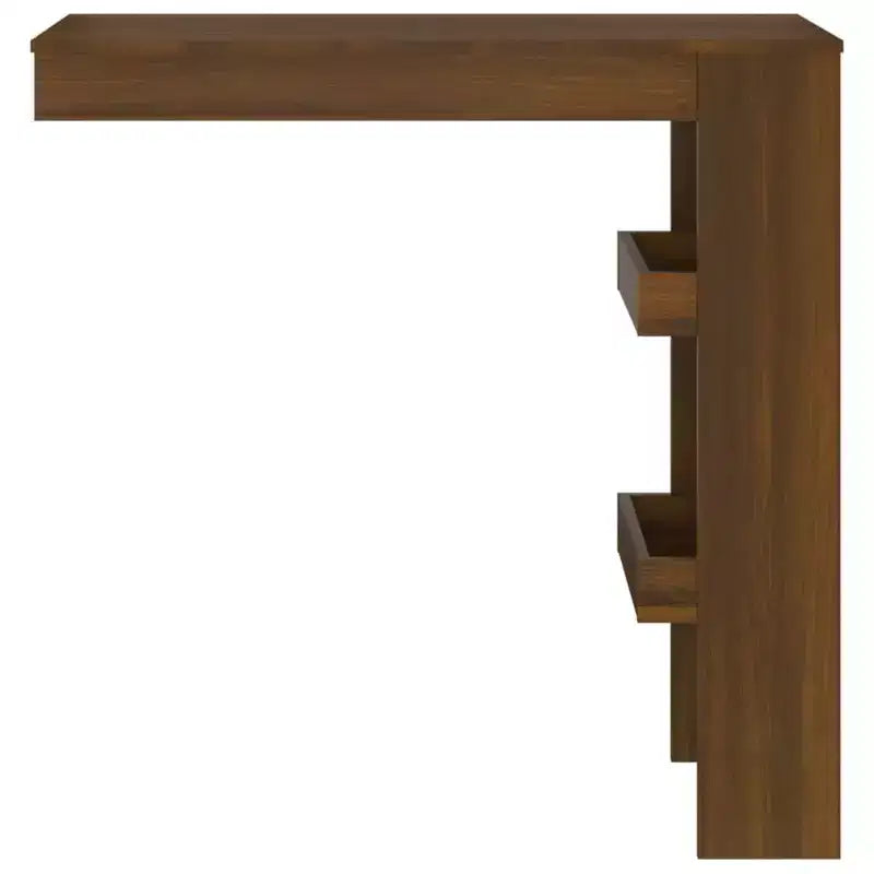 Mesa de bar de pared de roble marrón - Mesa de bar de madera de ingeniería de estilo moderno con dos compartimentos de almacenamiento - Duradera, de larga duración - Requiere montaje