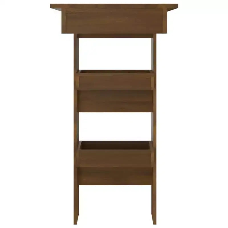 Mesa de bar de pared de roble marrón - Mesa de bar de madera de ingeniería de estilo moderno con dos compartimentos de almacenamiento - Duradera, de larga duración - Requiere montaje
