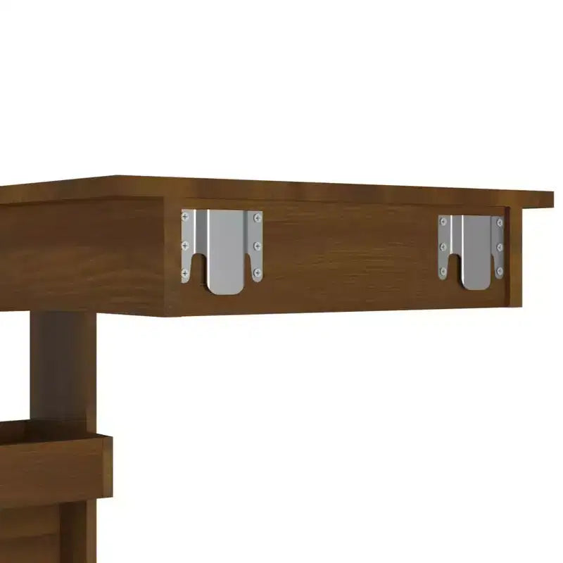 Mesa de bar de pared de roble marrón - Mesa de bar de madera de ingeniería de estilo moderno con dos compartimentos de almacenamiento - Duradera, de larga duración - Requiere montaje