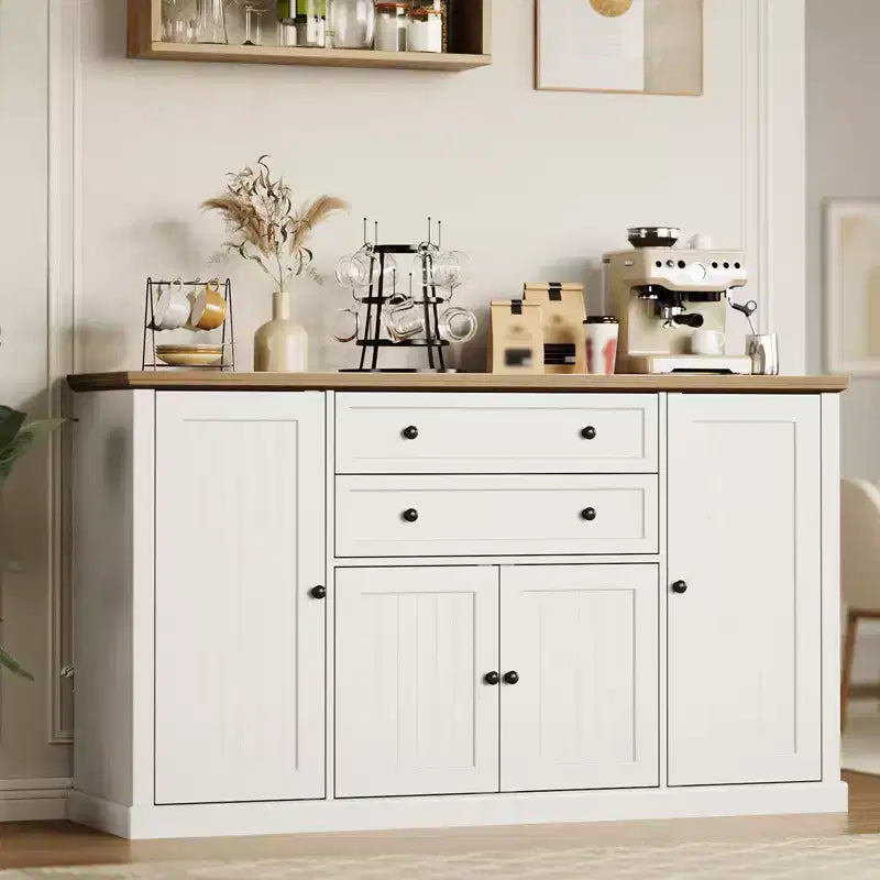 Aparador bufet de 58 pulgadas - Armario grande de madera rústica estilo casa de campo con cajones de almacenamiento para comedor, cocina, sala de estar