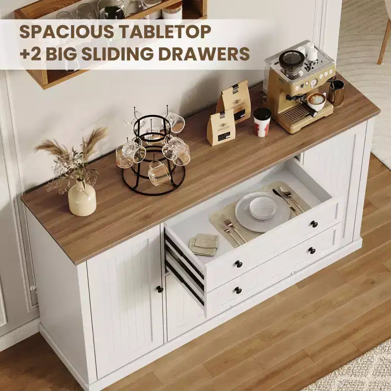 Aparador bufet de 58 pulgadas - Armario grande de madera rústica estilo casa de campo con cajones de almacenamiento para comedor, cocina, sala de estar