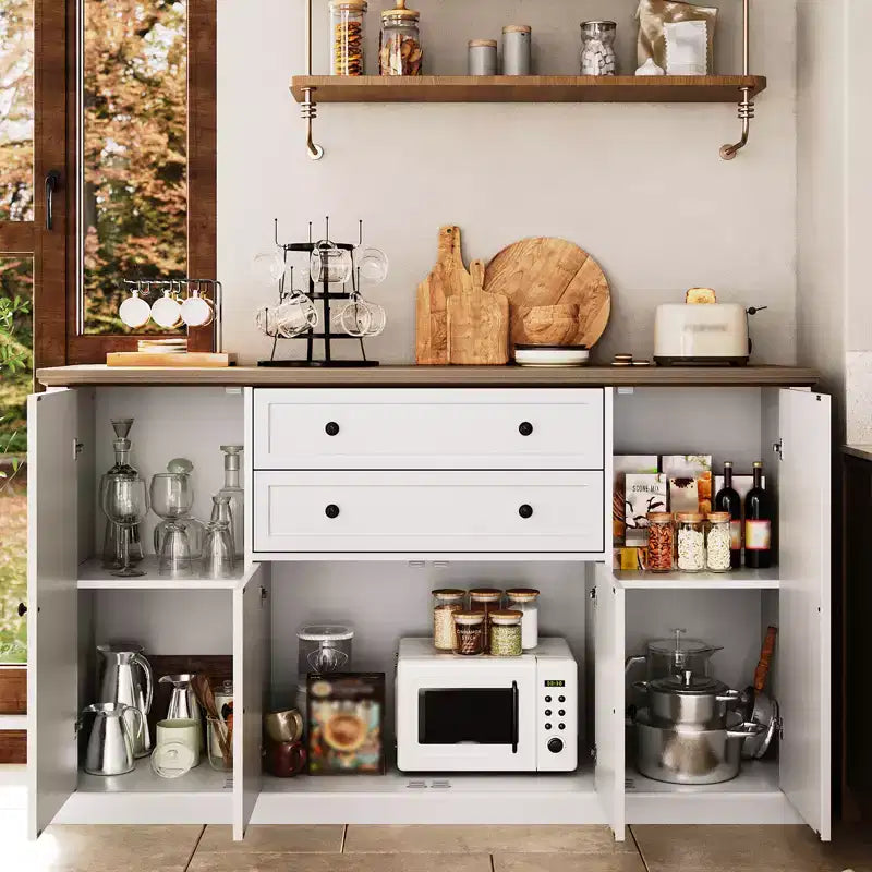 Aparador bufet de 58 pulgadas - Armario grande de madera rústica estilo casa de campo con cajones de almacenamiento para comedor, cocina, sala de estar
