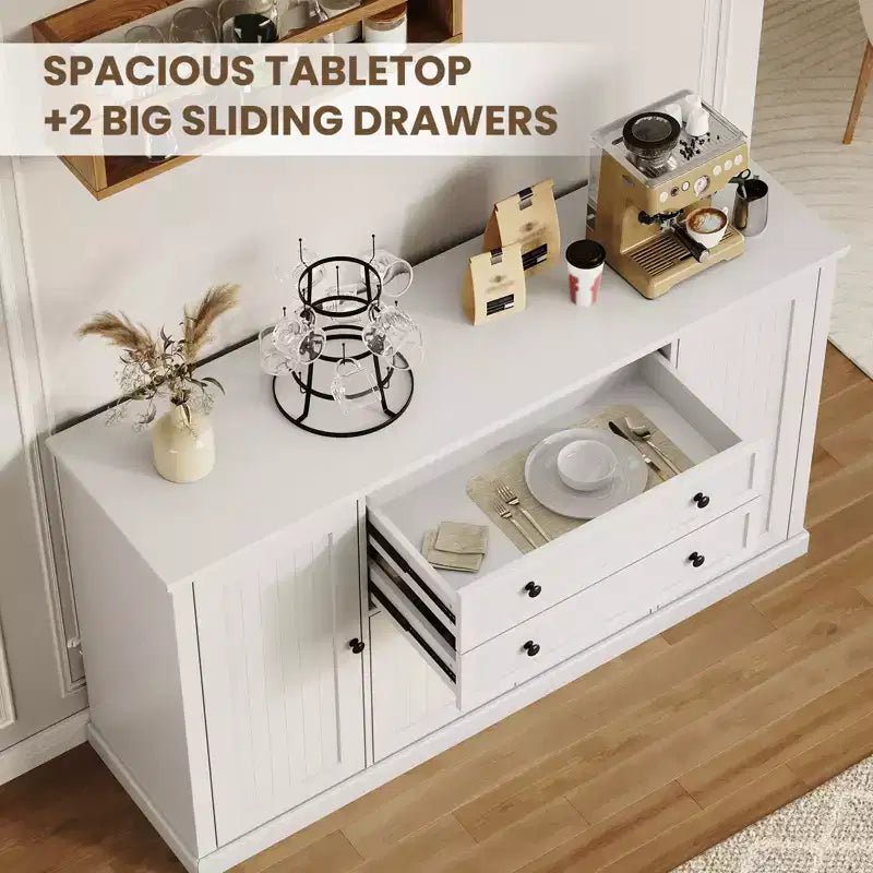 Aparador bufet de 58 pulgadas - Armario grande de madera rústica estilo casa de campo con cajones de almacenamiento para comedor, cocina, sala de estar