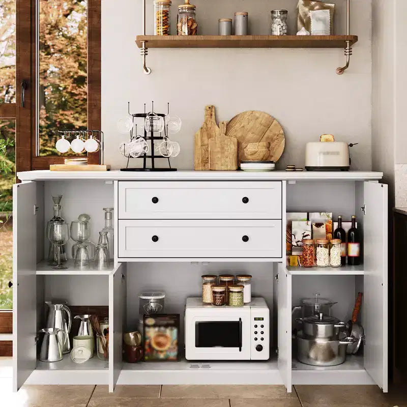 Aparador bufet de 58 pulgadas - Armario grande de madera rústica estilo casa de campo con cajones de almacenamiento para comedor, cocina, sala de estar