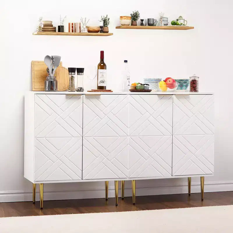 Mueble de almacenamiento, aparador moderno con 2 puertas decorativas con patrón en relieve, mueble tipo bufé con estante ajustable para cocina, entrada