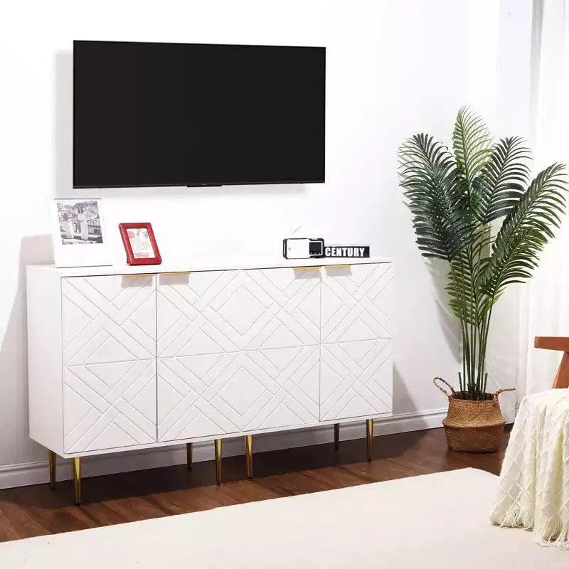 Mueble de almacenamiento, aparador moderno con 2 puertas decorativas con patrón en relieve, mueble tipo bufé con estante ajustable para cocina, entrada
