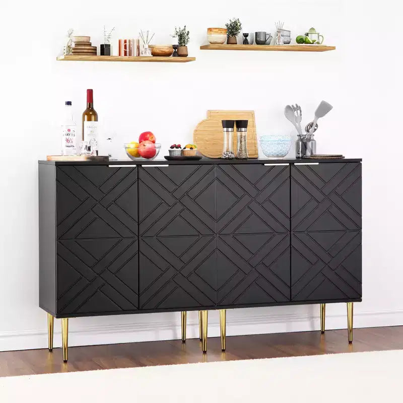 Mueble de almacenamiento, aparador moderno con 2 puertas decorativas con patrón en relieve, mueble tipo bufé con estante ajustable para cocina, entrada