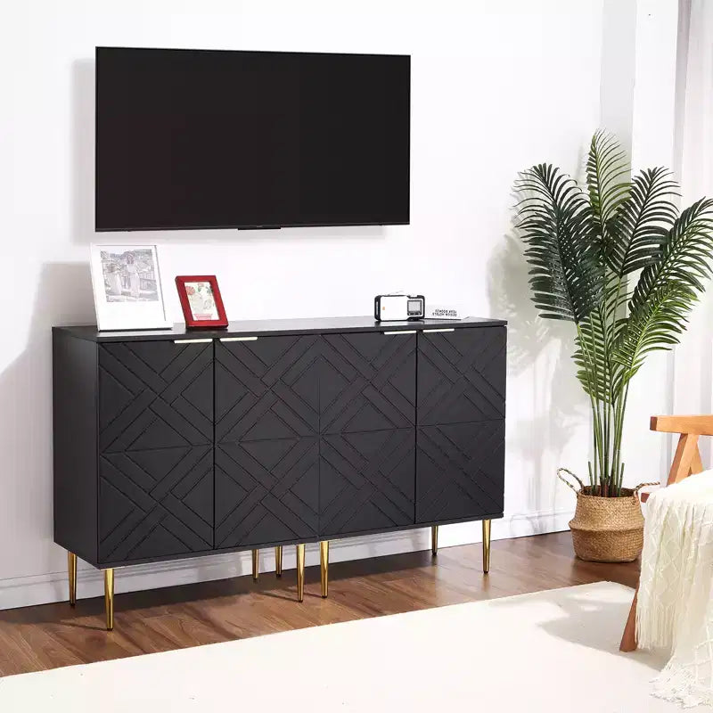 Mueble de almacenamiento, aparador moderno con 2 puertas decorativas con patrón en relieve, mueble tipo bufé con estante ajustable para cocina, entrada