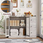 Mueble aparador con almacenamiento de 43 pulgadas, aparador moderno para cocina con diseño de barandilla y estantes ajustables, y 3 cajones, mesa de buffet de madera