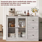 Mueble aparador con almacenamiento de 43 pulgadas, aparador moderno para cocina con diseño de barandilla y estantes ajustables, y 3 cajones, mesa de buffet de madera