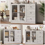 Mueble aparador con almacenamiento de 43 pulgadas, aparador moderno para cocina con diseño de barandilla y estantes ajustables, y 3 cajones, mesa de buffet de madera